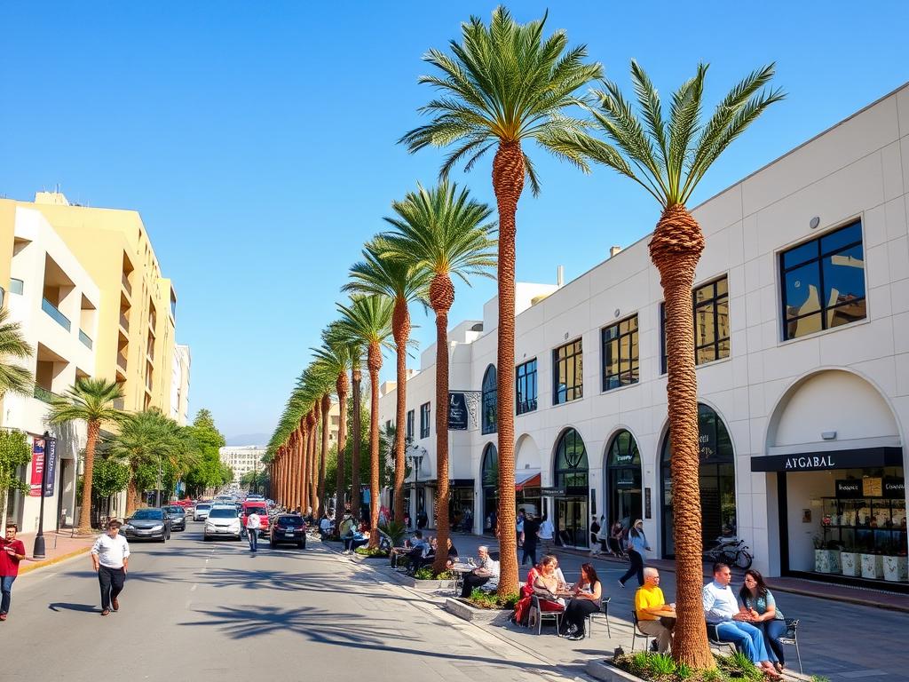 Quartier moderne d'Agdal à Rabat avec ses cafés et boutiques Quartier moderne d'Agdal à Rabat avec ses cafés et boutiques