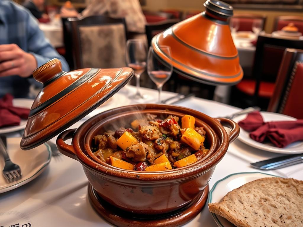Tajine marocain traditionnel servi dans un restaurant de Rabat
