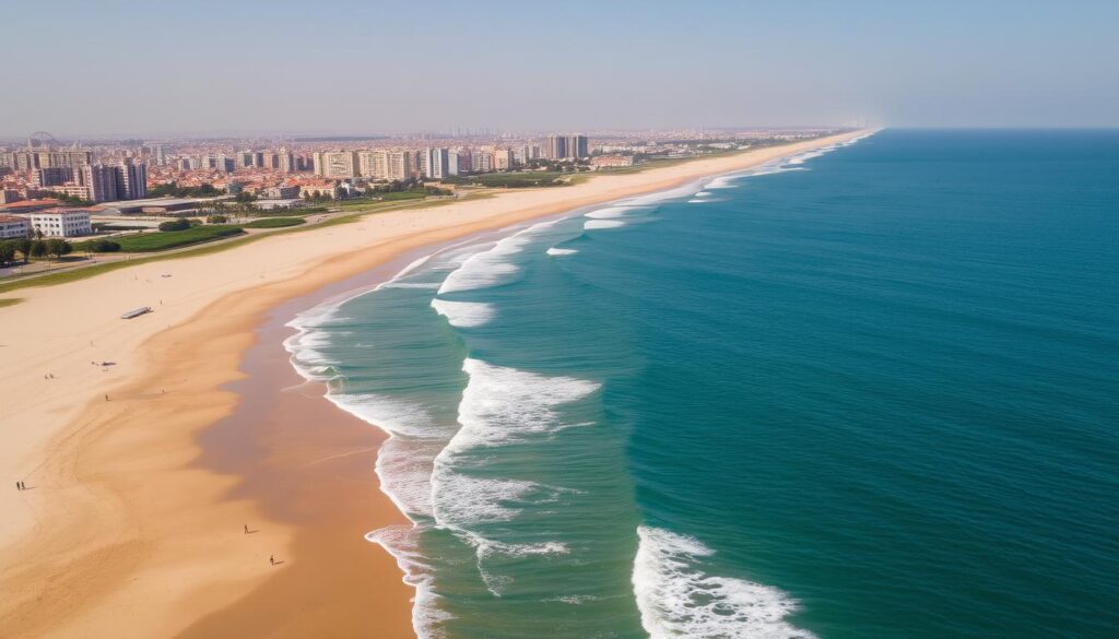 Vue aérienne des plages de Rabat avec l'océan Atlantique