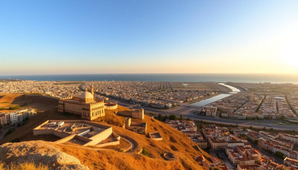 Vue panoramique de Rabat au coucher du soleil avec la Kasbah des Oudayas